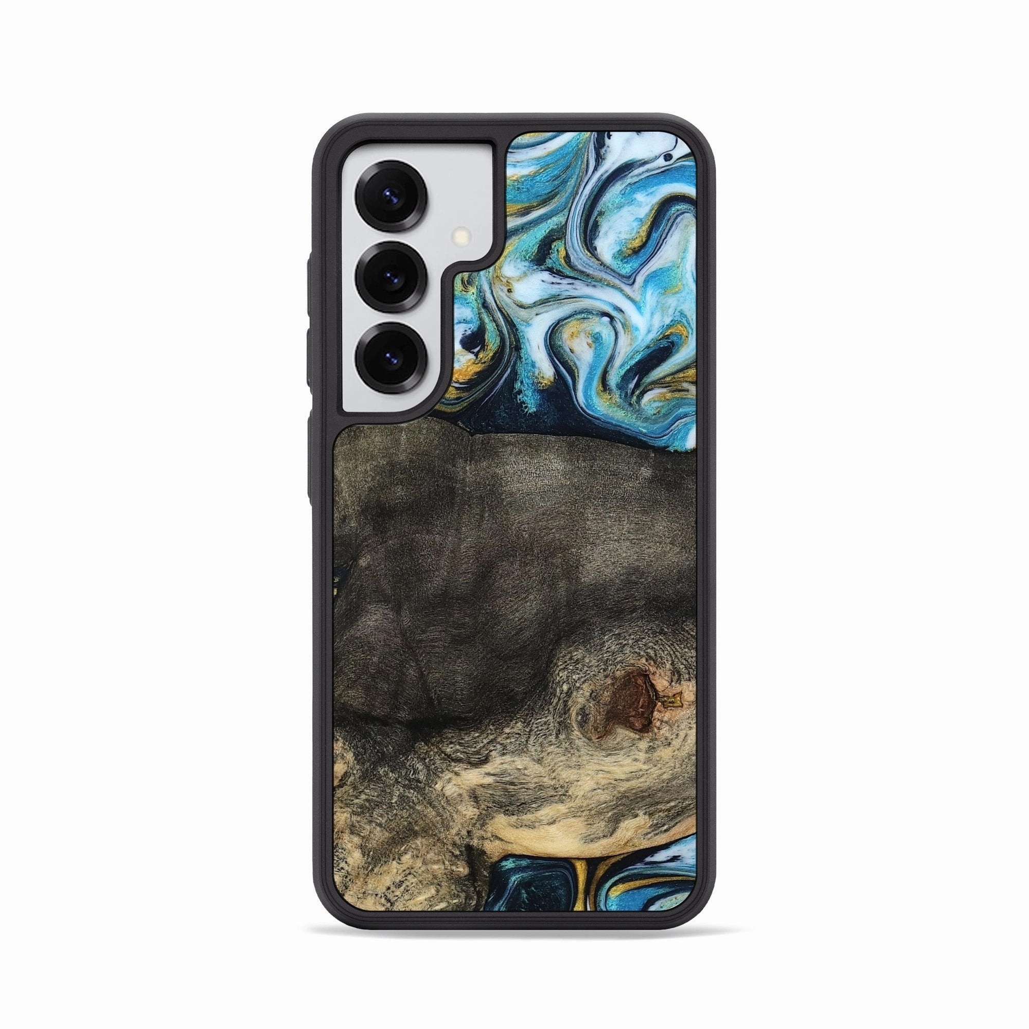 Oleophobic Coating Anti Finger Stain Galaxy S25 Wood Phone Case - Nedra (Teal & Gold, 781671)