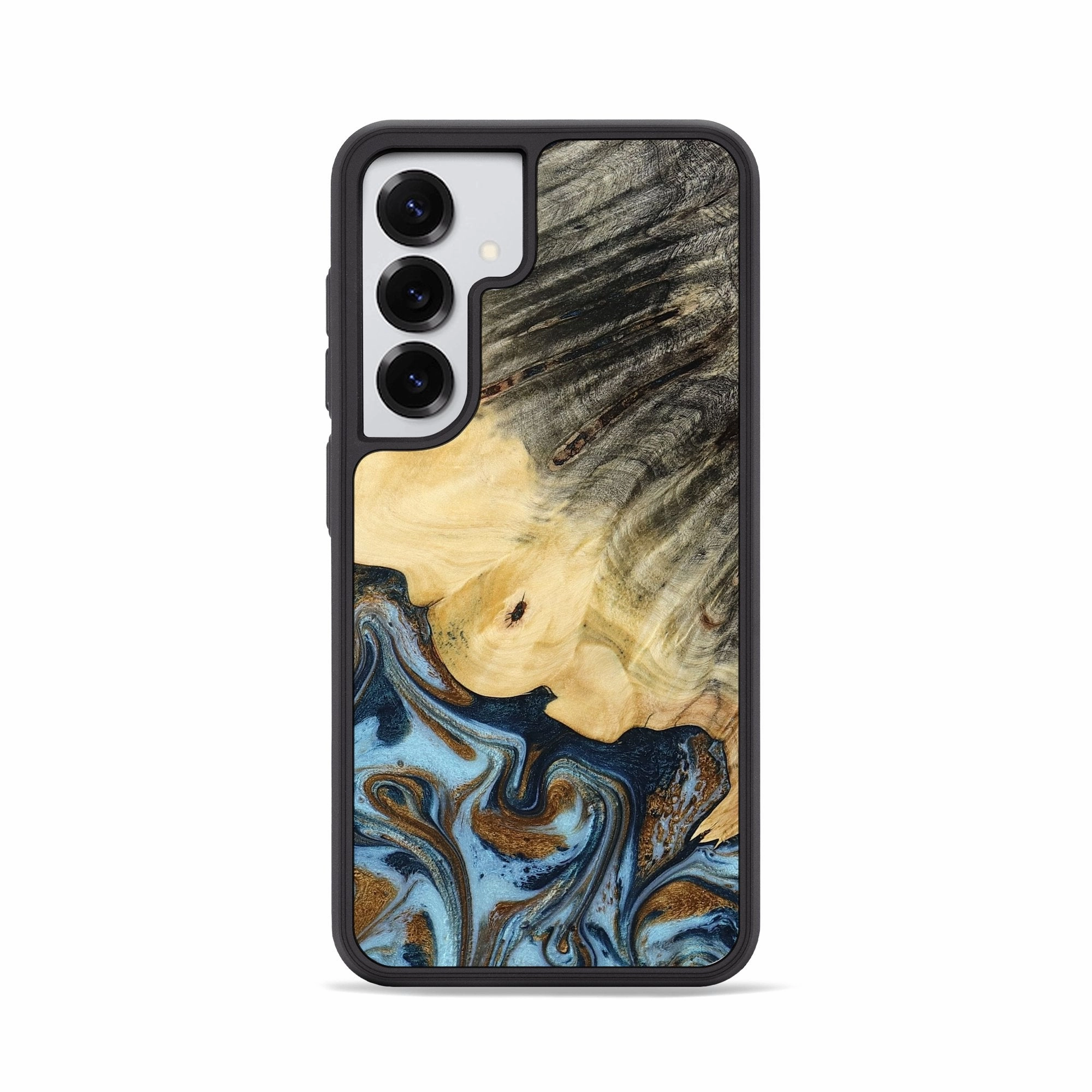 Anti Scratch Screen Galaxy S25 Wood Phone Case - Rosella (Teal & Gold, 773181)