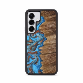 Galaxy S25 Wood Phone Case - Roxane (Teal & Gold, 771479) Anti Finger Smear