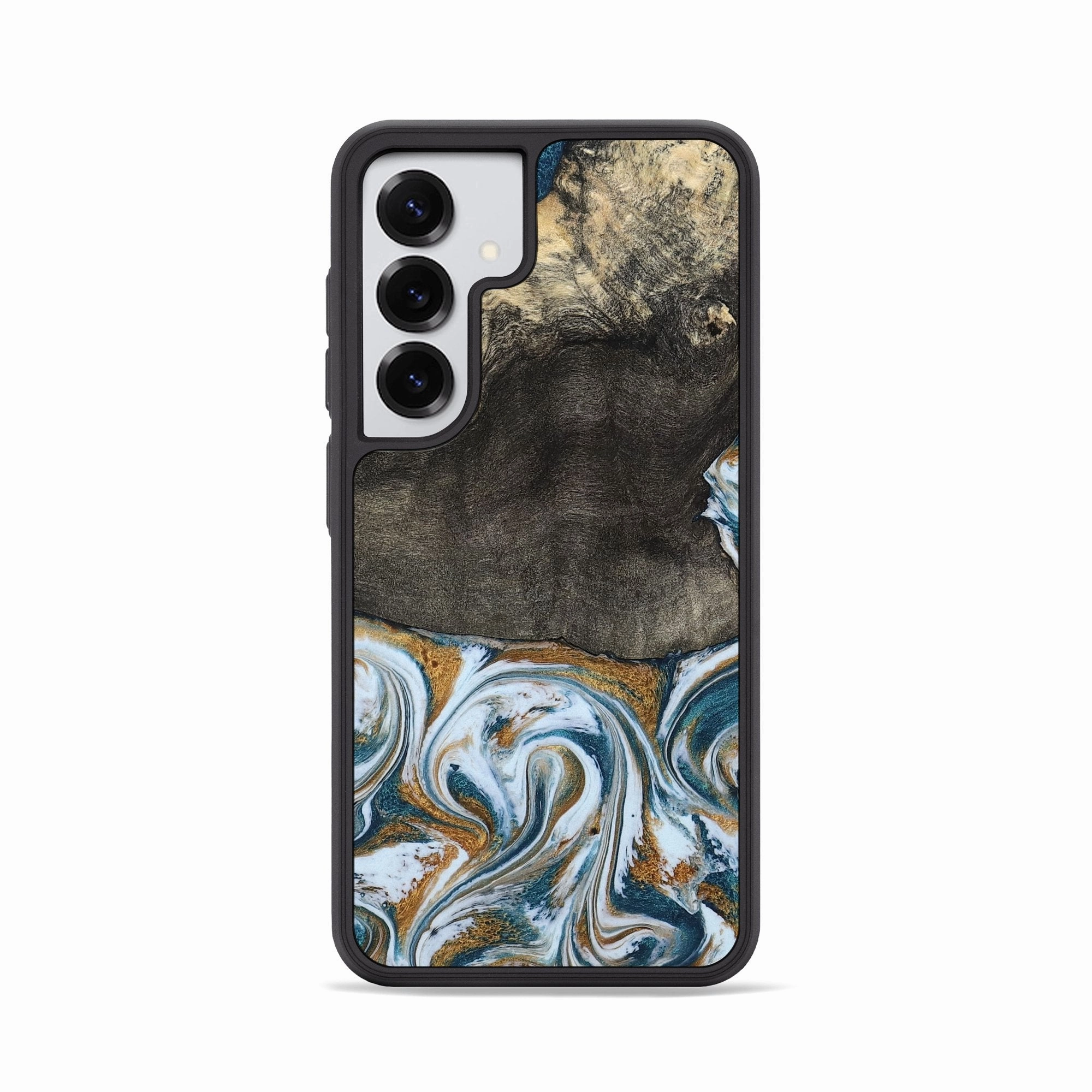 Galaxy S25 Wood Phone Case - Rubye (Teal & Gold, 781104) Anti Finger Oil Coating