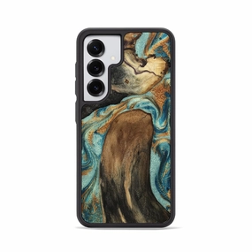 Galaxy S25 Wood Phone Case - Saniyah (Teal & Gold, 781703) Anti Finger Oil Coating Shock Proof Film