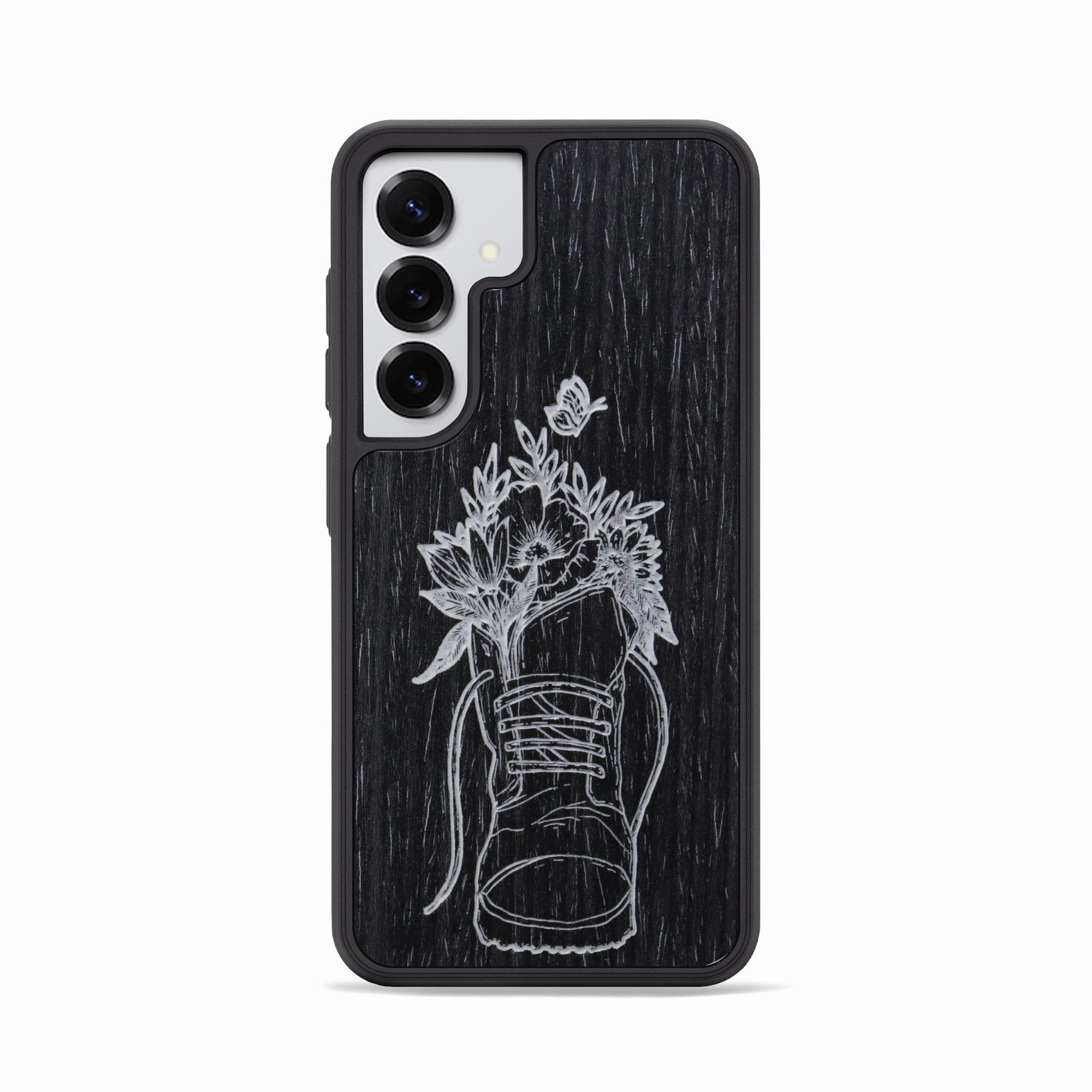 Anti Yellowing Galaxy S25 Wood Phone Case - Wildflower Walk - Ebony (Curated)