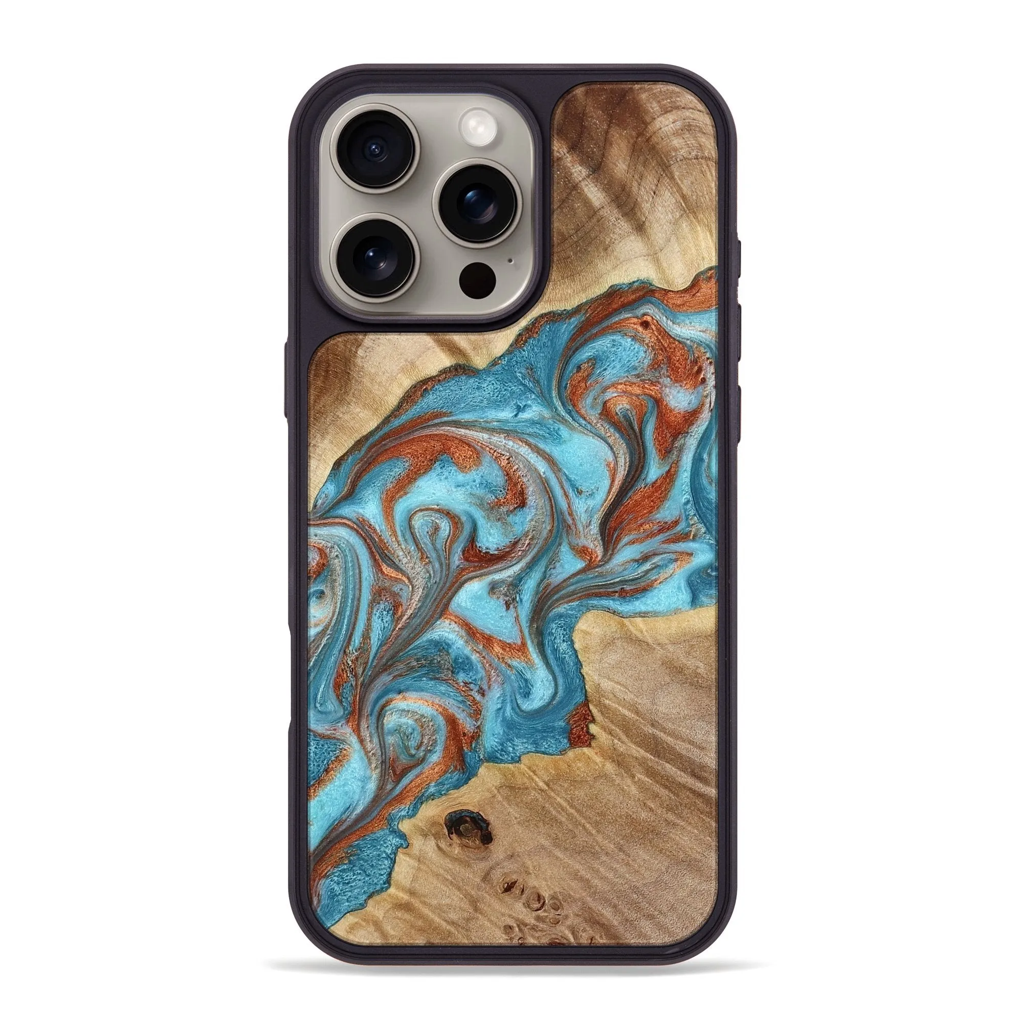Iphone 16 Pro Max Wood Phone Case - Castiel (Teal & Gold, 777529) Ultra Thin Anti Shock Screen