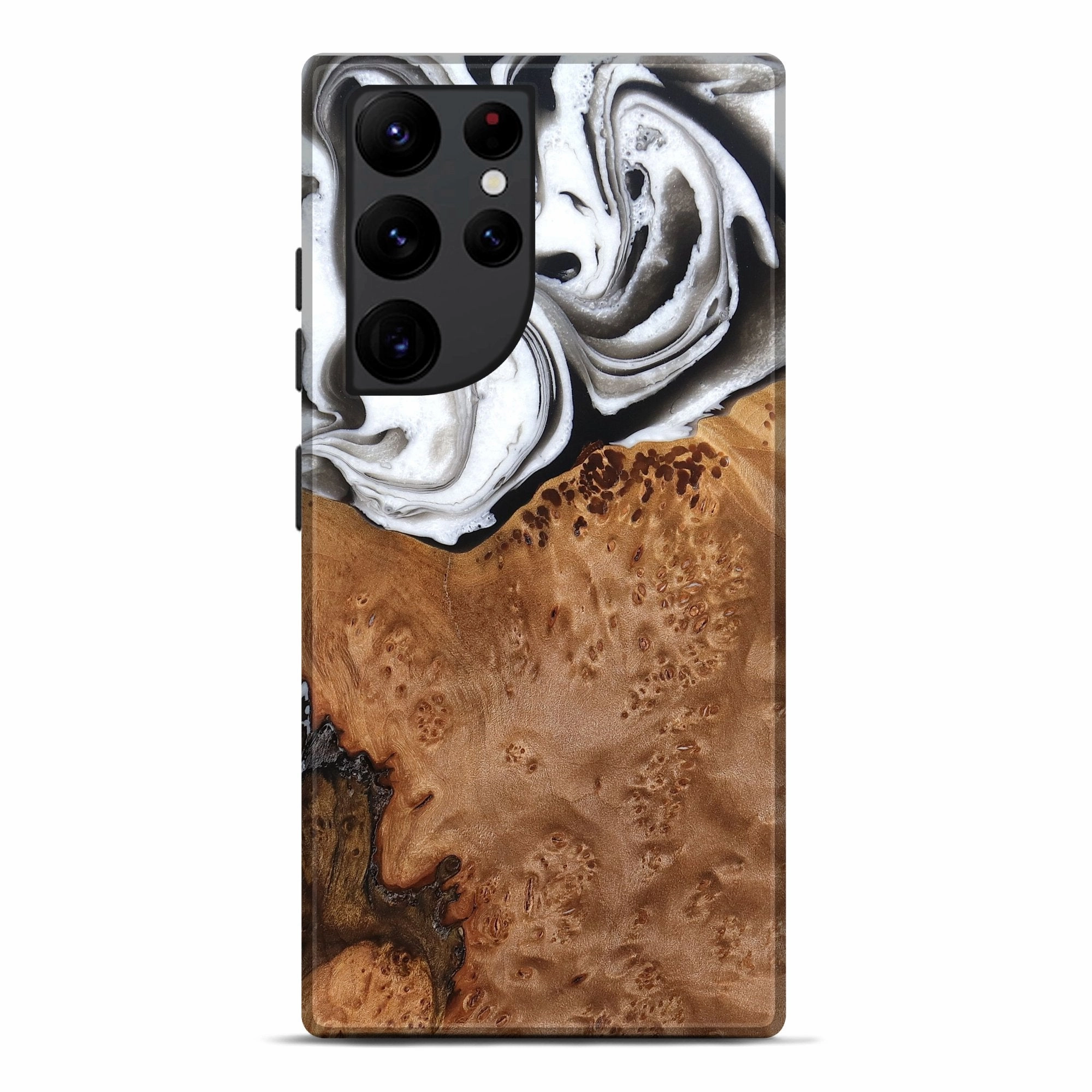 Anti Shock Film Shockproof Galaxy S22 Ultra Wood Live Edge Phone Case - Pansy (Black & White, 776870)