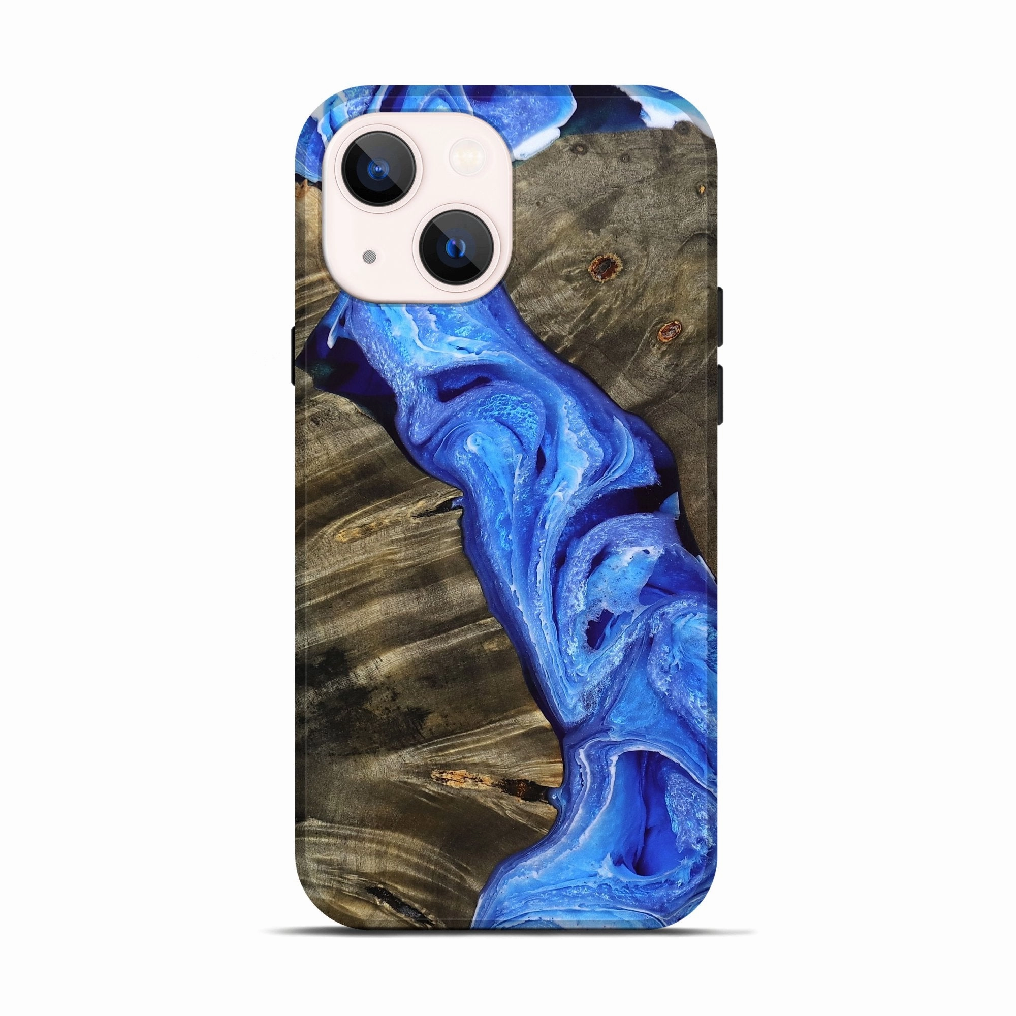 Iphone 13 Wood Live Edge Phone Case - Hallie (Blue, 776912) Rounded Edges Anti Finger Streak