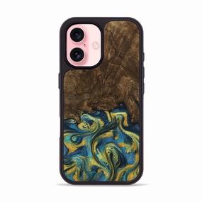 Iphone 16 Wood Phone Case - Jordin (Teal & Gold, 778653) Bubble Free Screen