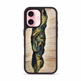 Iphone 16 Wood Phone Case - Kamila (Teal & Gold, 778290) Privacy Screen