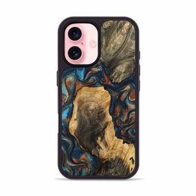 Iphone 16 Wood Phone Case - Ryker (Teal & Gold, 778327) Scratch Resistant Anti Finger Streak
