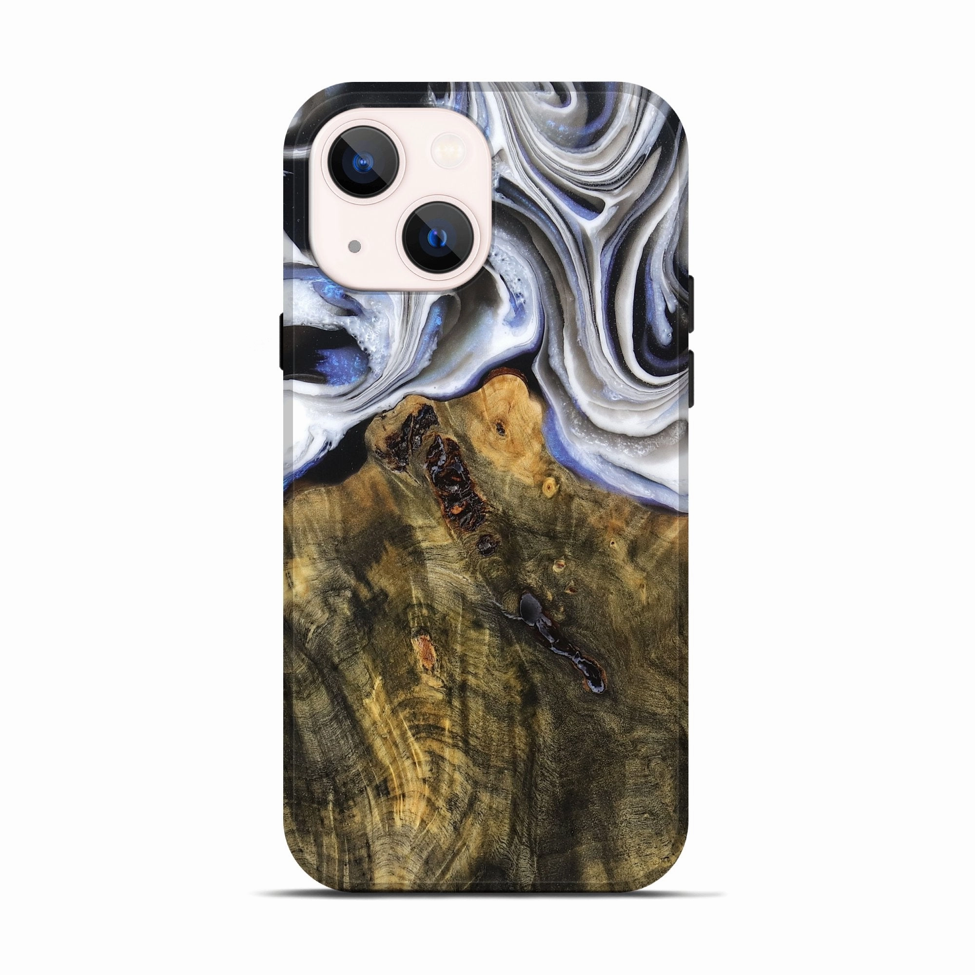 Anti Reflection Iphone 13 Wood Live Edge Phone Case - Deven (Black & White, 781254)
