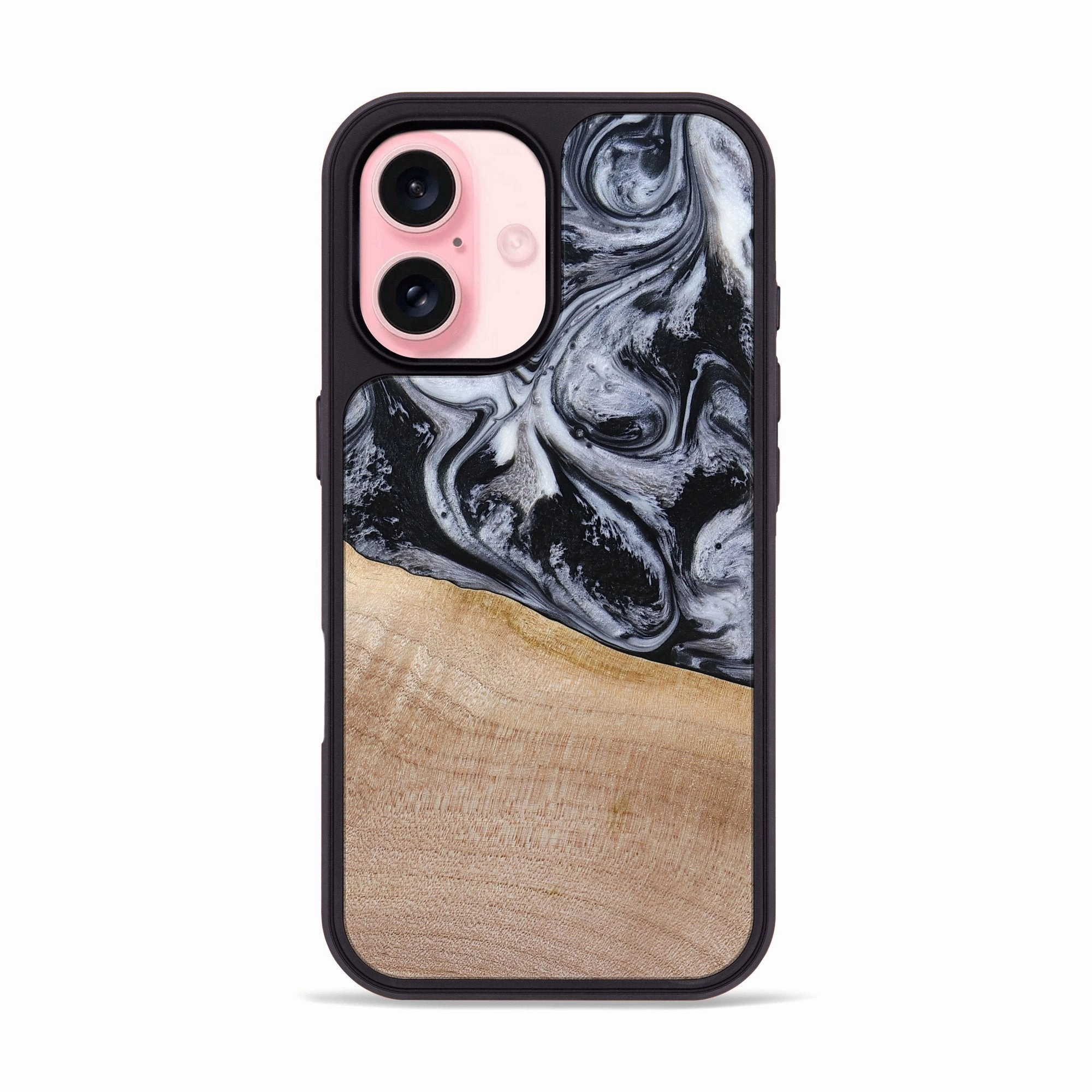 Case Friendly Glass Iphone 16 Wood Phone Case - Miah (Black & White, 780132)