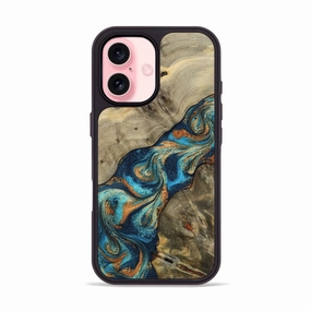 Anti Shock Screen Iphone 16 Wood Phone Case - Nathaly (Teal & Gold, 780972)