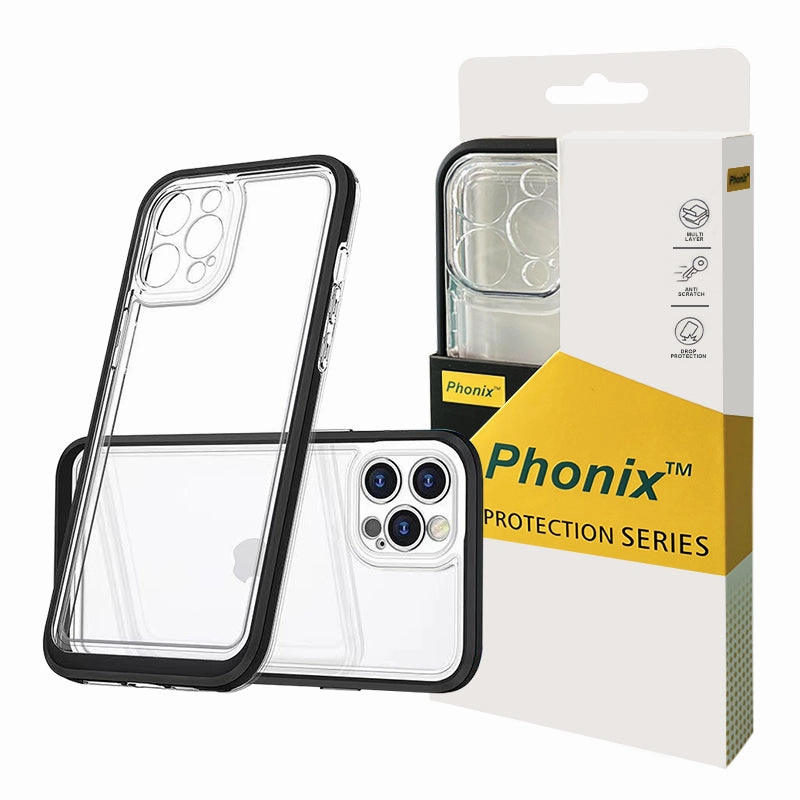 Phonix Case For Iphone 13 Mini Clear Rock Hard Case Black Border (With Camera Protective) Anti Finger Mark