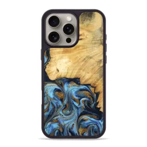 Anti Finger Smudge Iphone 16 Pro Max Wood Phone Case - Ivette (Teal & Gold, 781674)