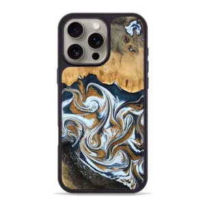 Iphone 16 Pro Max Wood Phone Case - Jovan (Teal & Gold, 779556) Shatterproof Glass