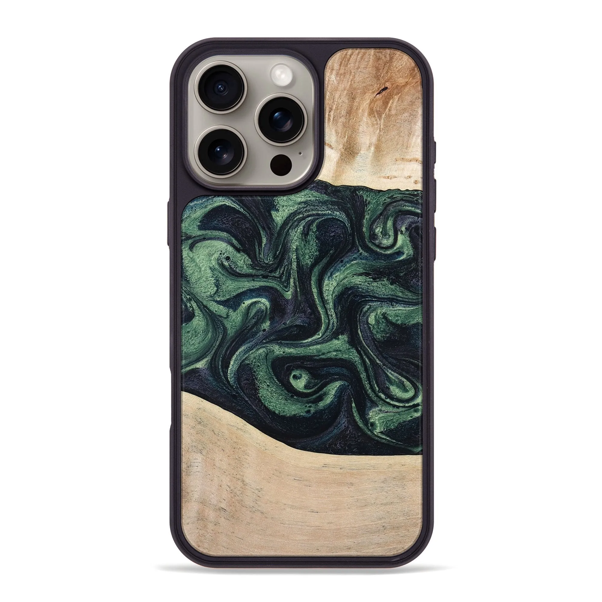Iphone 16 Pro Max Wood Phone Case - Kannon (Green, 776661) Anti Fingerprint Shield Reinforced Corners