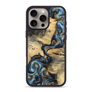 Anti Reflection Screen Smooth Touch Iphone 16 Pro Max Wood Phone Case - Xzavier (Teal & Gold, 781666)
