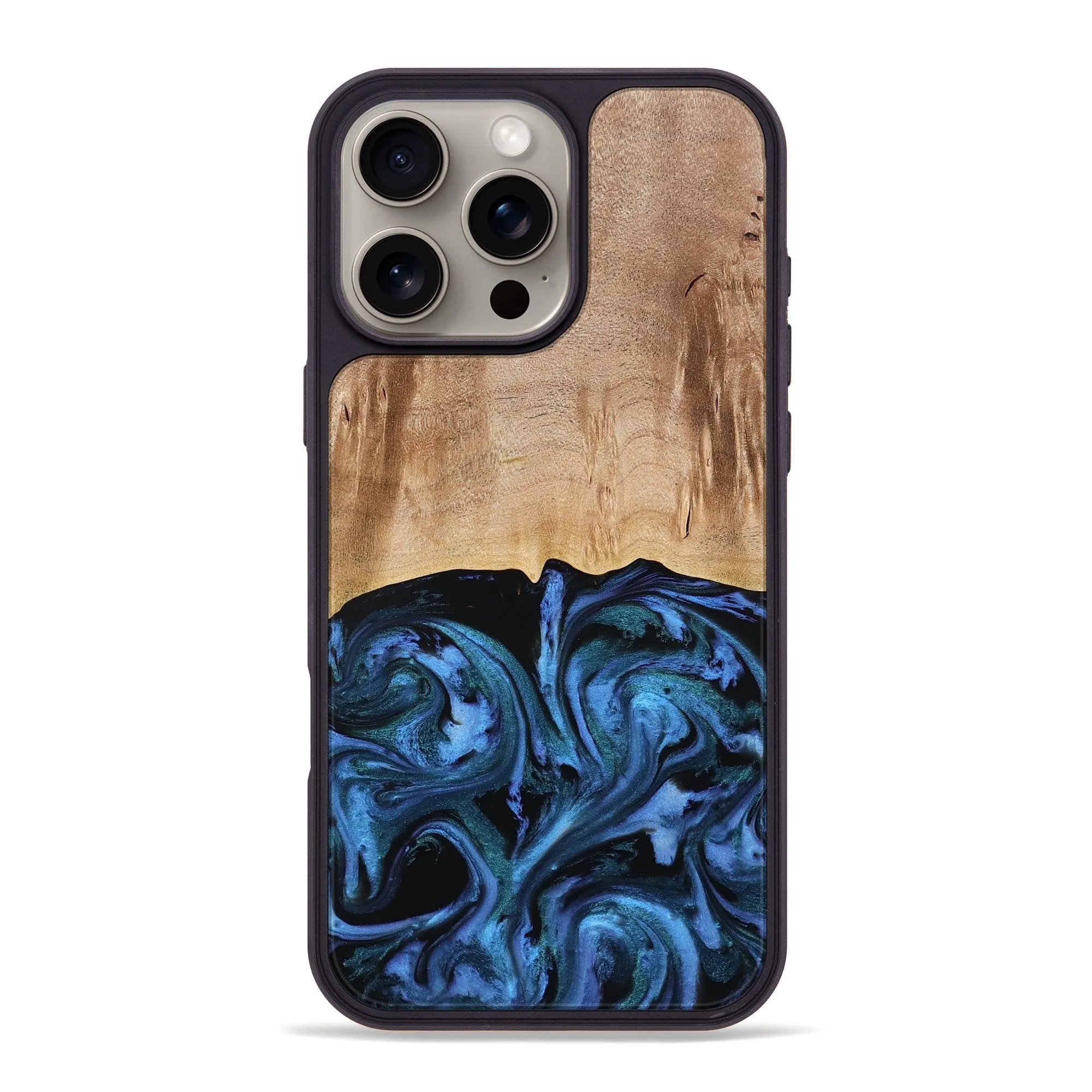 Fingerprint Shield Bubble Free Installation Iphone 16 Pro Max Wood Phone Case - Stacia (Blue, 778027)