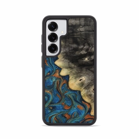 Galaxy S25 Wood Phone Case - Lorri (Teal & Gold, 772379) Scratch Proof Glass Bubble Resistant Film