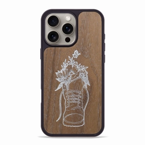 Impact Resistant Iphone 16 Pro Max Wood Phone Case - Wildflower Walk - Walnut (Curated)