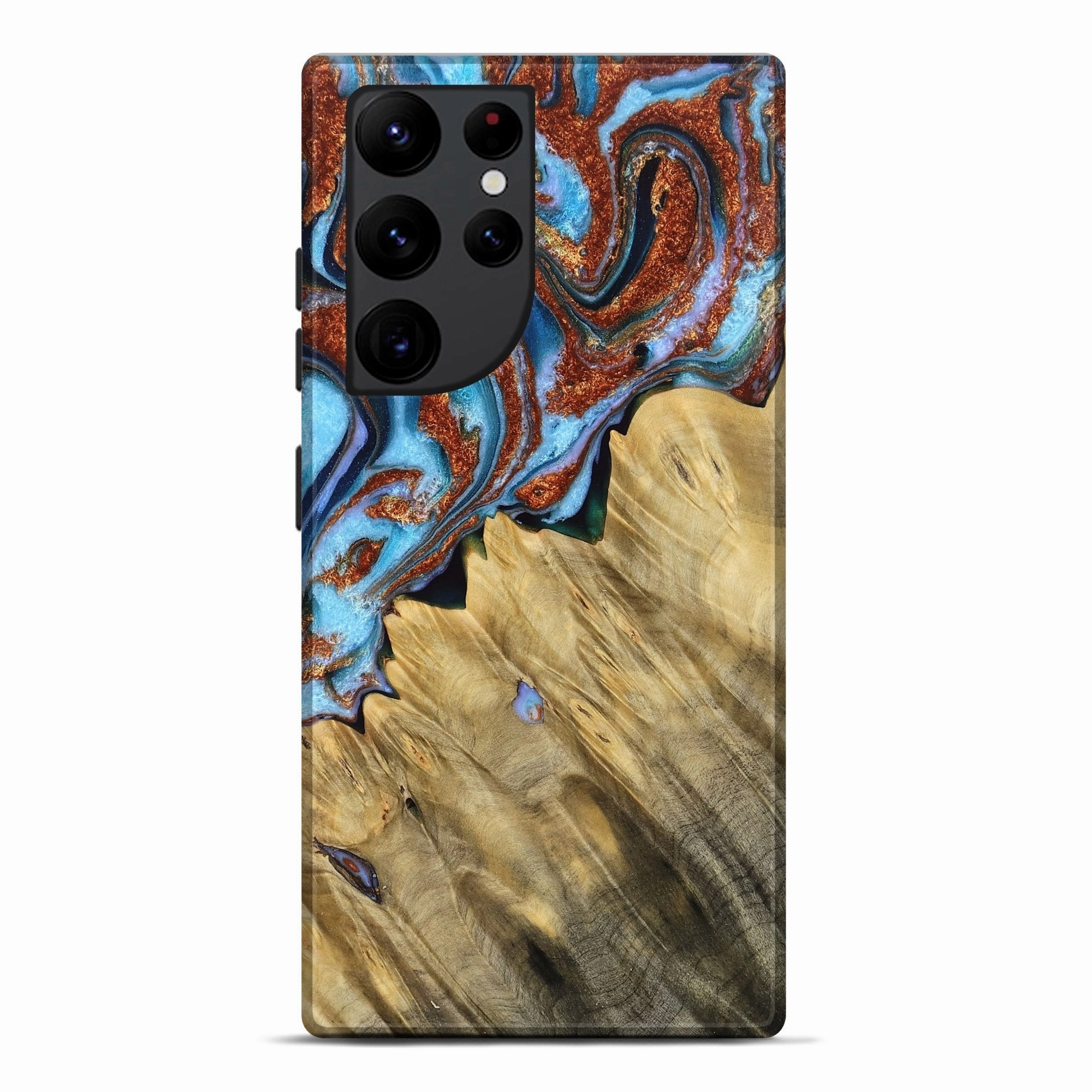 Protective Cover Smooth Touch Film Galaxy S22 Ultra Wood Live Edge Phone Case - Lorrie (Teal & Gold, 767063)