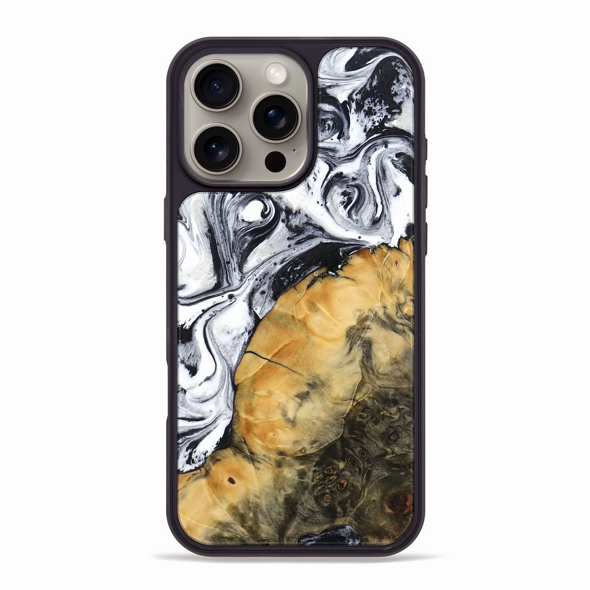 Iphone 16 Pro Max Wood Phone Case - Milena (Black & White, 771855) Case Friendly