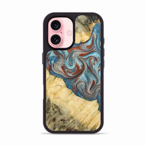 Iphone 16 Wood Phone Case - Fredric (Teal & Gold, 774749) Fingerprint Repellent Slim Screen Protector