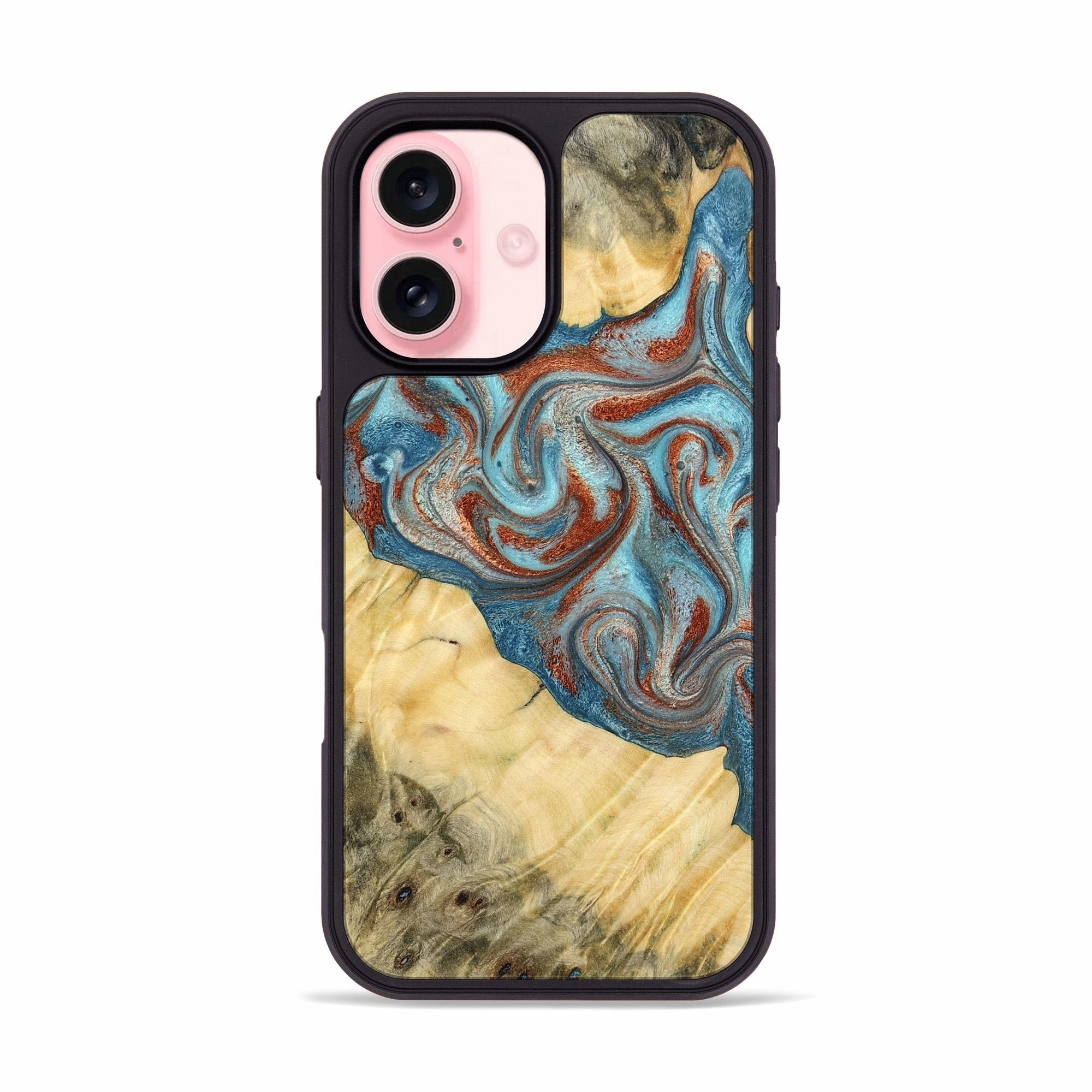 Iphone 16 Wood Phone Case - Fredric (Teal & Gold, 774749) Fingerprint Repellent Slim Screen Protector