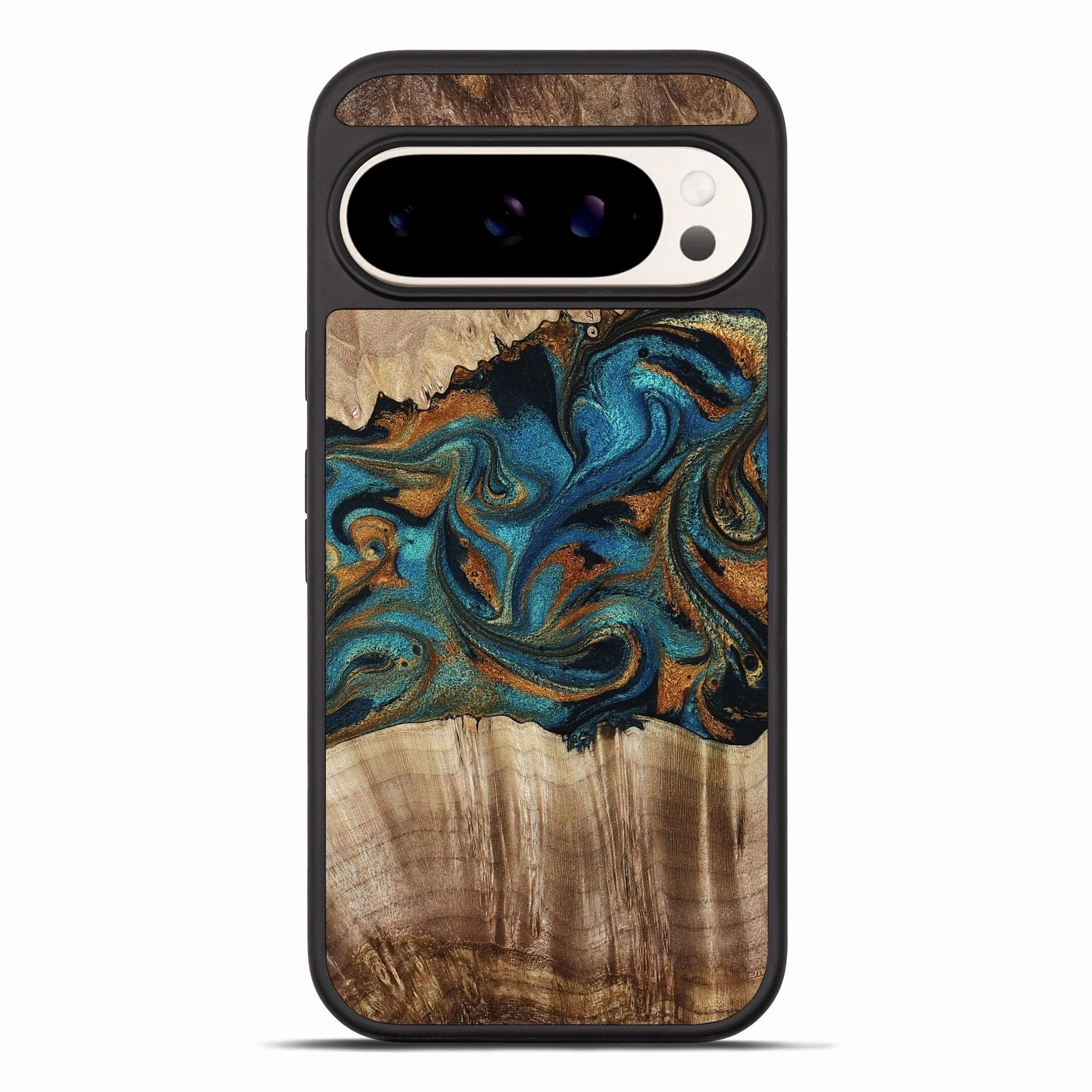 Pixel 10 Pro Xl Wood Phone Case - Lelah (Teal & Gold, 769970) Fingerprint Repellent Anti Finger Oil Coating