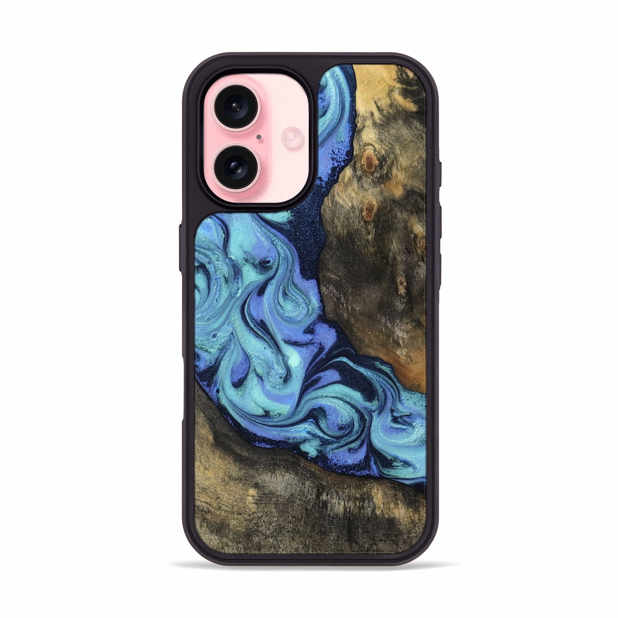 Scratch Resistant Bubble Resistant Film Iphone 16 Wood Phone Case - Tess (Blue, 770357)