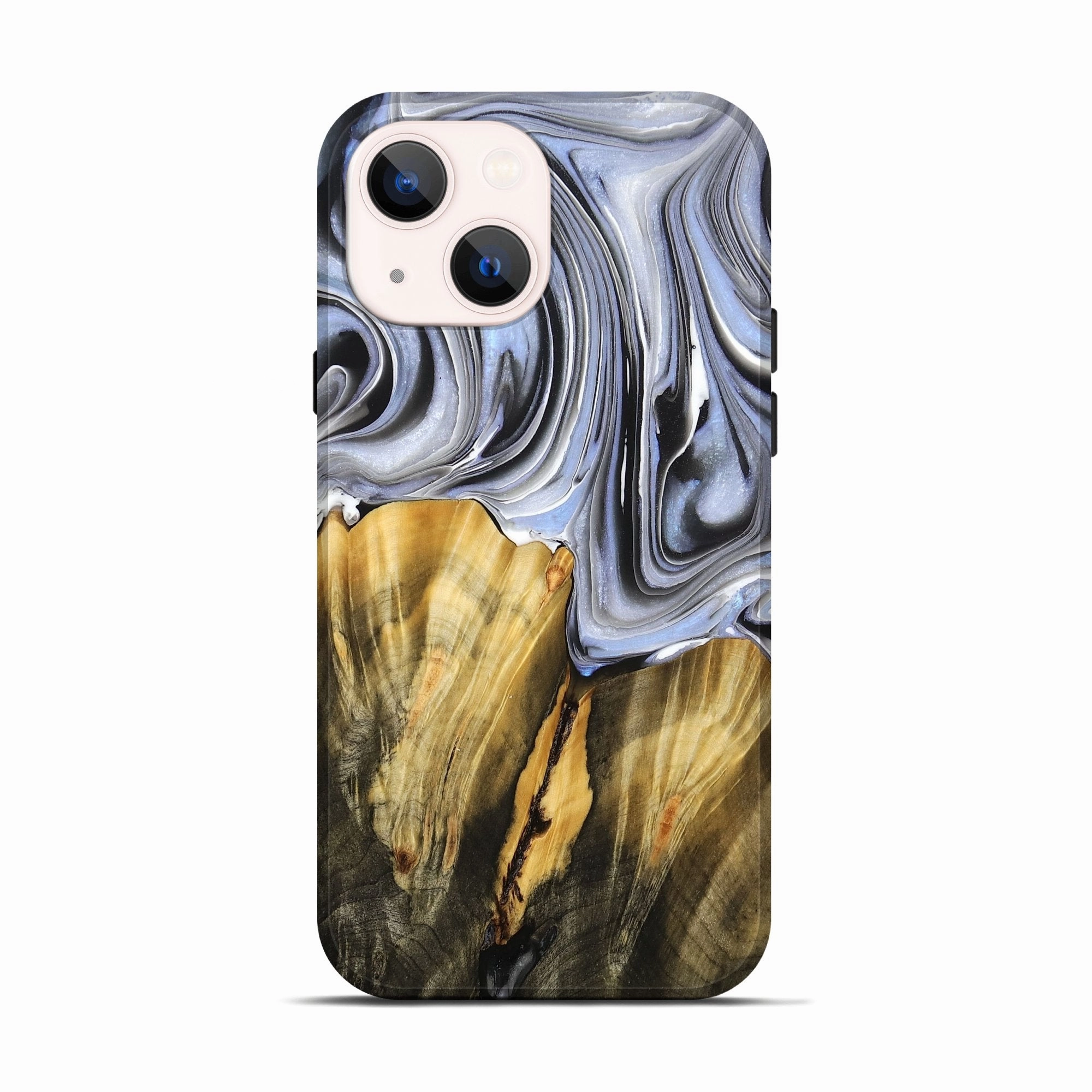 Iphone 13 Wood Live Edge Phone Case - Alisha (Black & White, 765735) Rounded Edges Anti Scratch Screen