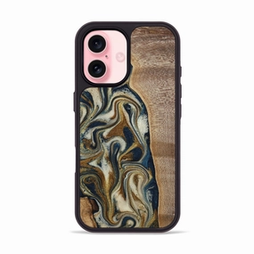 Iphone 16 Wood Phone Case - Cherry (Teal & Gold, 772158) Drop Resistant