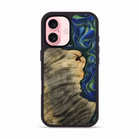 Iphone 16 Wood Phone Case - Malayah (Blue, 773396) Anti Reflection