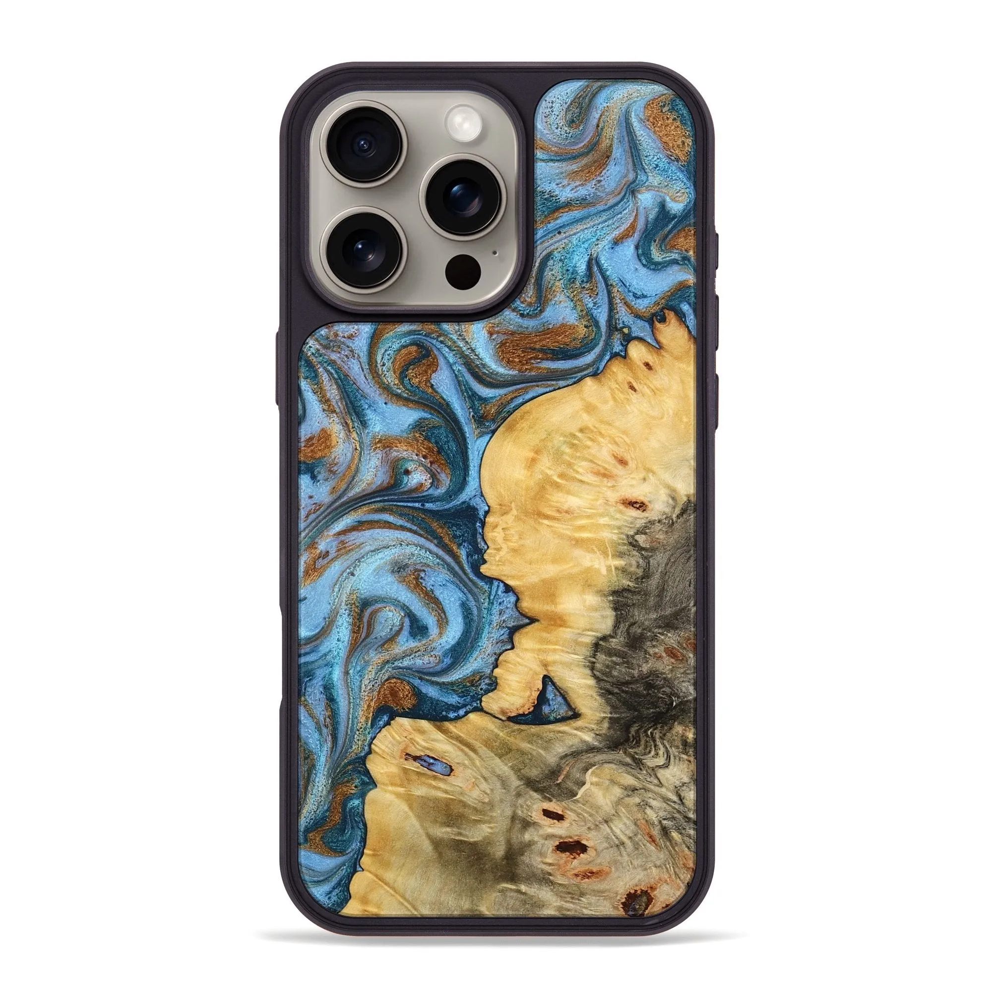 Tempered Glass Case Friendly Iphone 16 Pro Max Wood Phone Case - Bowen (Teal & Gold, 781544)