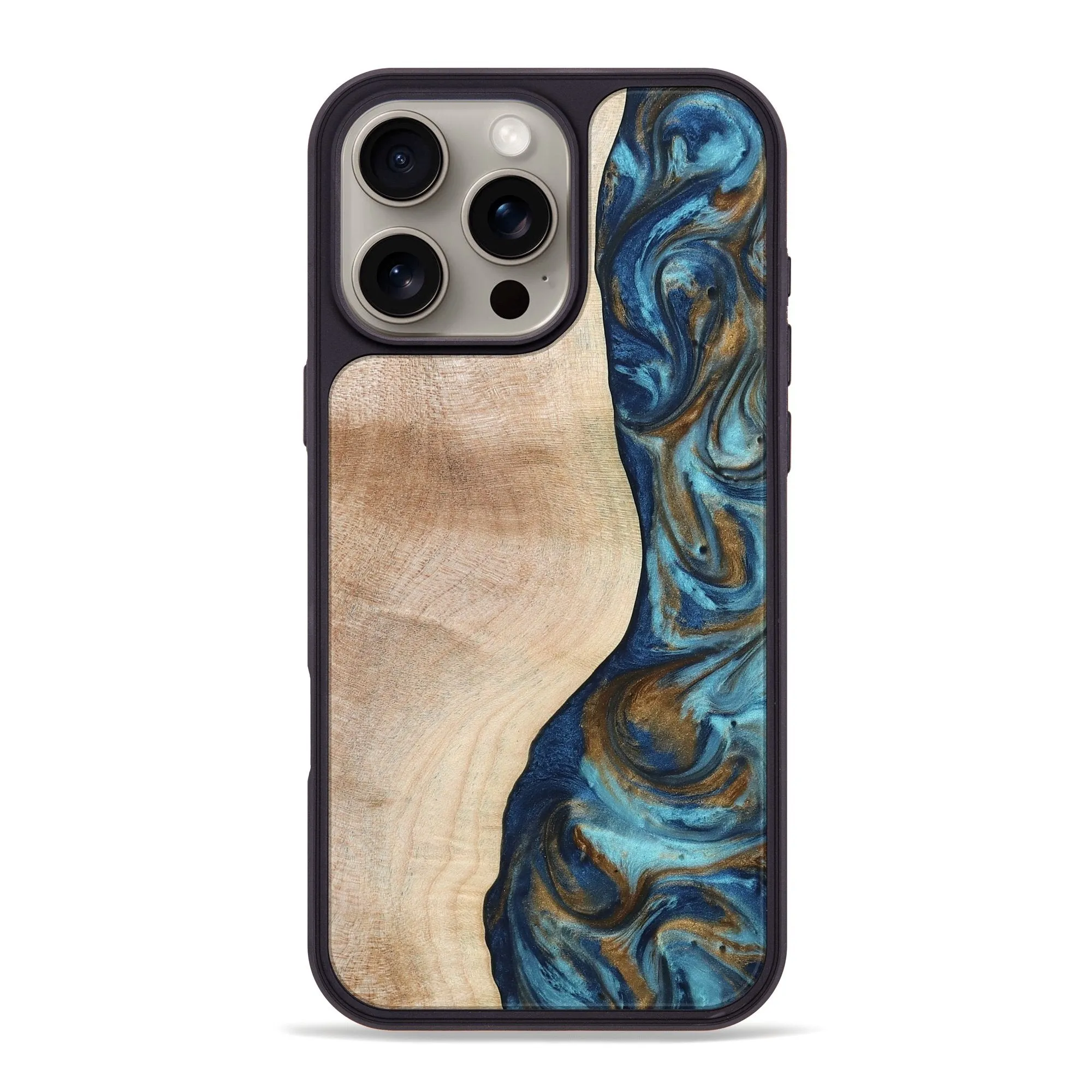 Iphone 16 Pro Max Wood Phone Case - Alexus (Teal & Gold, 775868) Rounded Edges Screen Defense