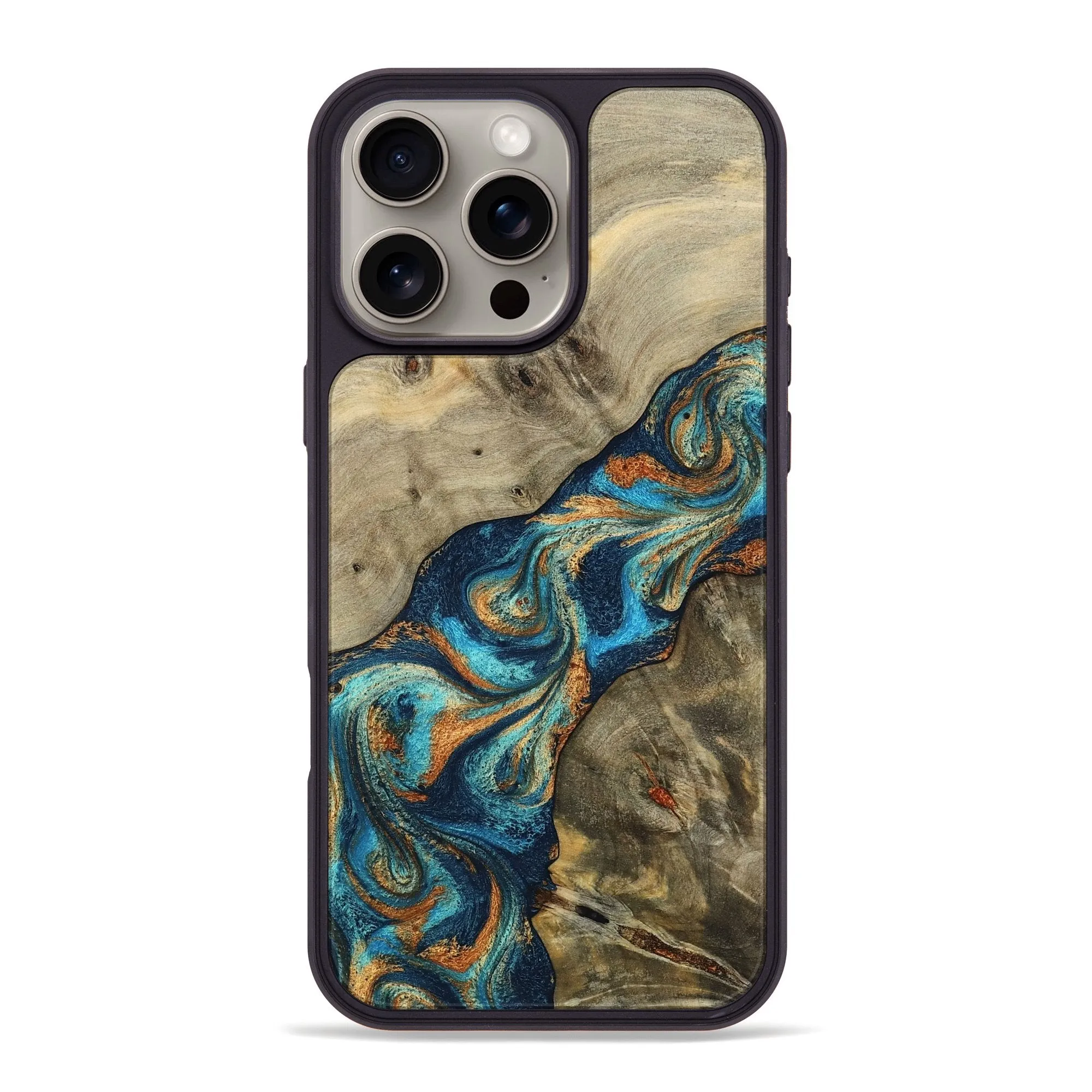 Anti Static Iphone 16 Pro Max Wood Phone Case - Nathaly (Teal & Gold, 780972)