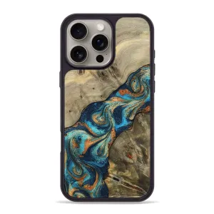 Anti Static Iphone 16 Pro Max Wood Phone Case - Nathaly (Teal & Gold, 780972)