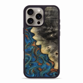 Iphone 16 Pro Max Wood Phone Case - Lorri (Teal & Gold, 772379) Anti Reflection