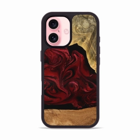 Iphone 16 Wood Phone Case - Omer (Red, 776632) Scratch Proof Glass