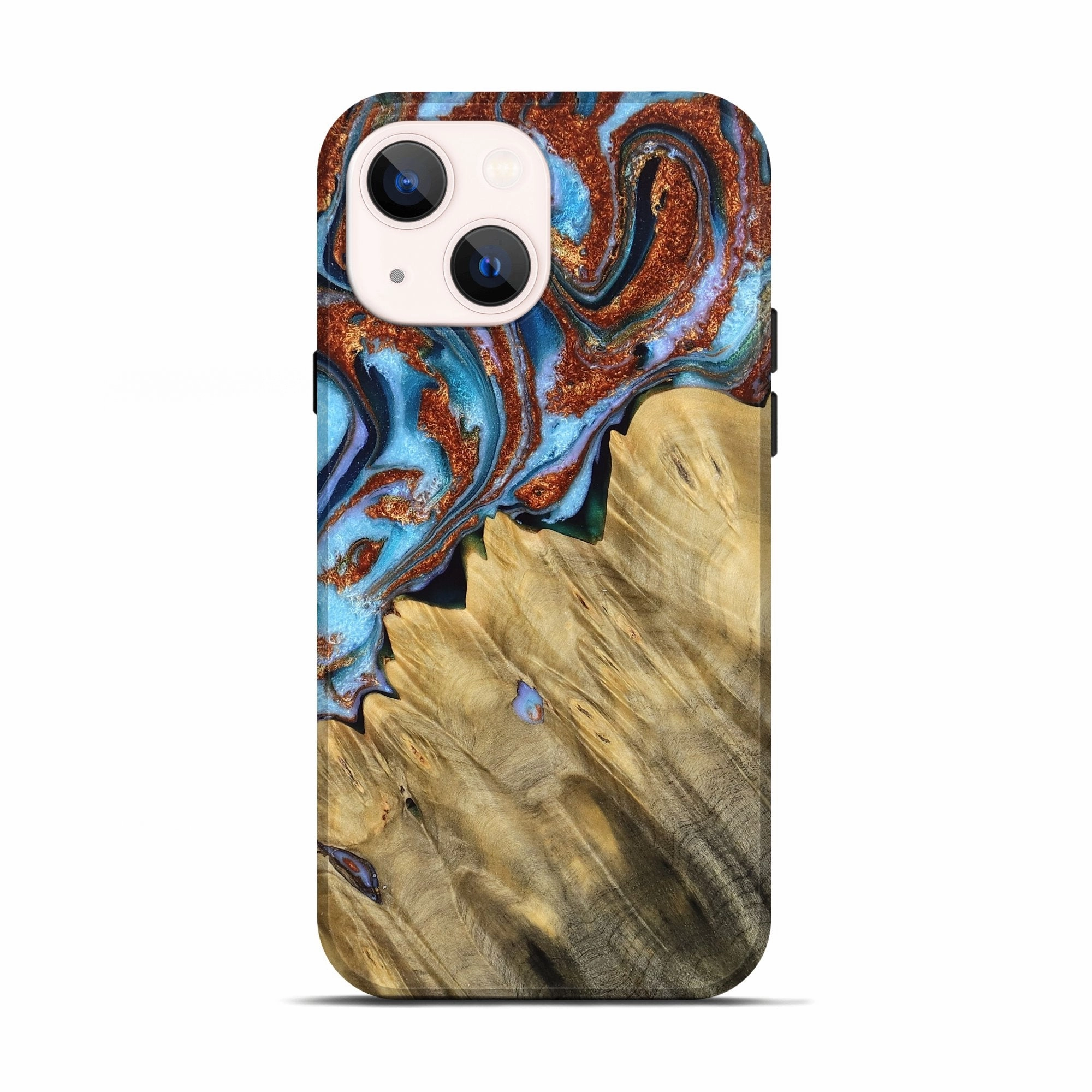 Raised Edges Protective Layer Iphone 13 Wood Live Edge Phone Case - Lorrie (Teal & Gold, 767063)