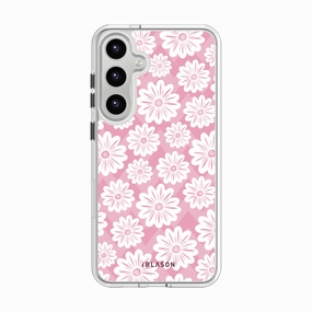 Galaxy S23 Halo Magsafe Cute Phone Case - Pink/White Daisies Scratch Resistant Coating Bubble Free Screen