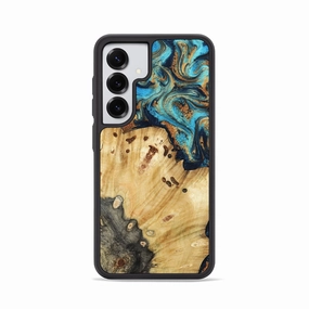 Anti Scratch Shield Galaxy S25 Wood Phone Case - Taya (Teal & Gold, 781670)