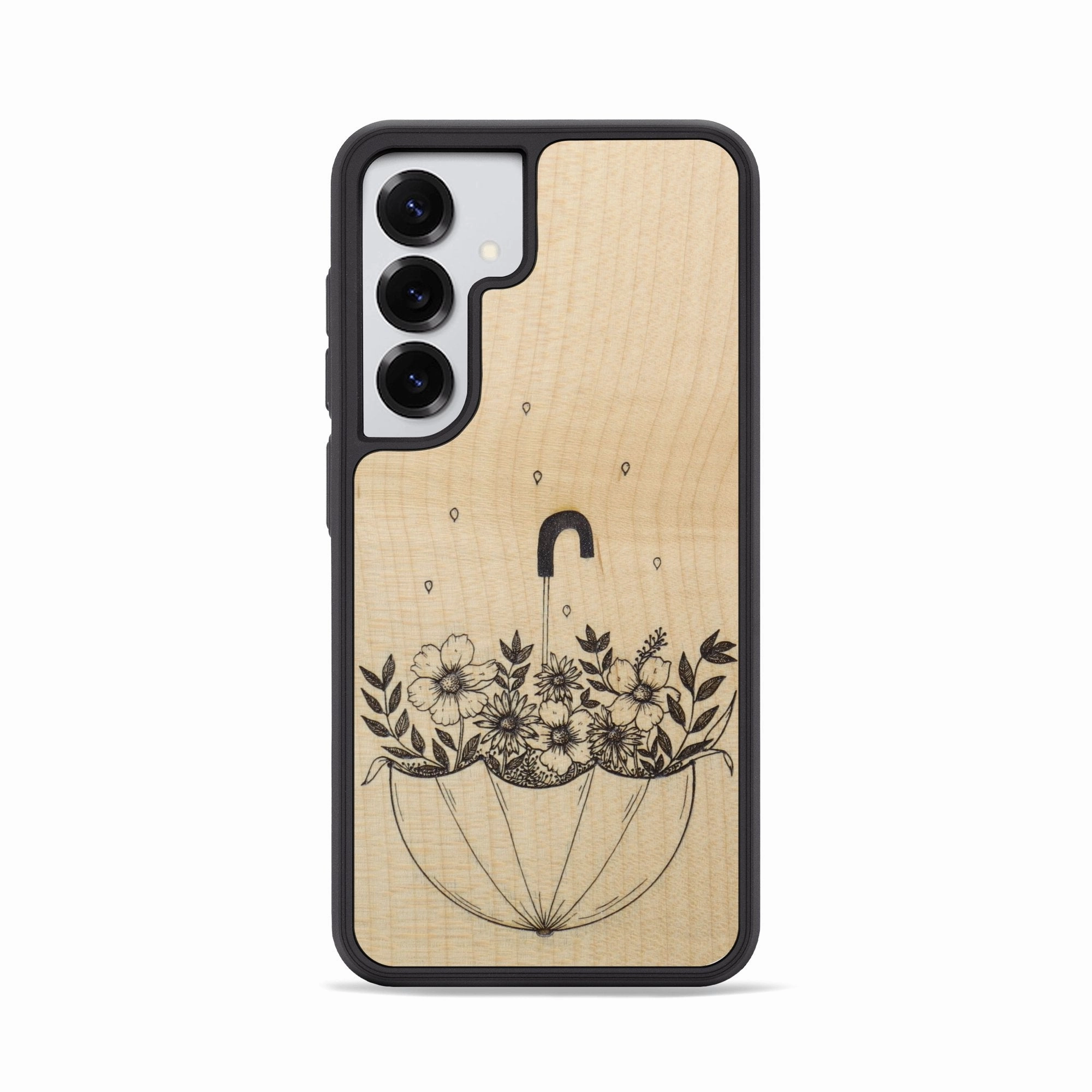 Galaxy S25 Wood Phone Case - No Rain No Flowers - Maple (Curated) Drop Protection