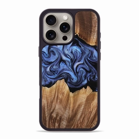 Iphone 16 Pro Max Wood Phone Case - Sheena (Blue, 770107) Anti Yellowing Film Reinforced Corners