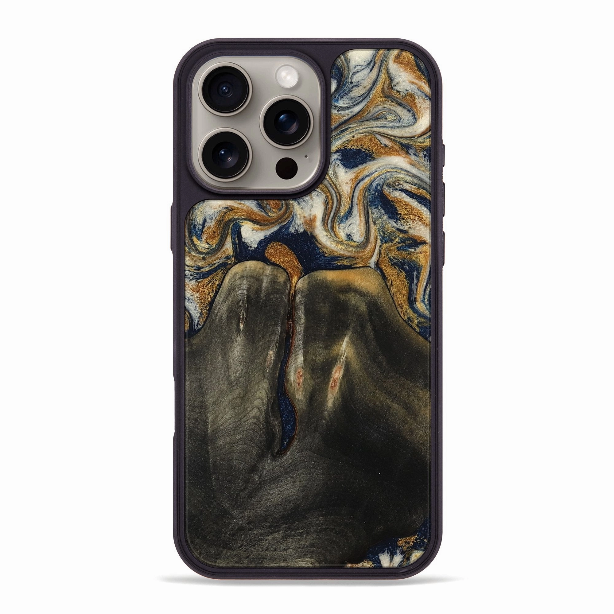 Anti Yellowing Film Anti Glare Film Iphone 16 Pro Max Wood Phone Case - Aldo (Teal & Gold, 781307)