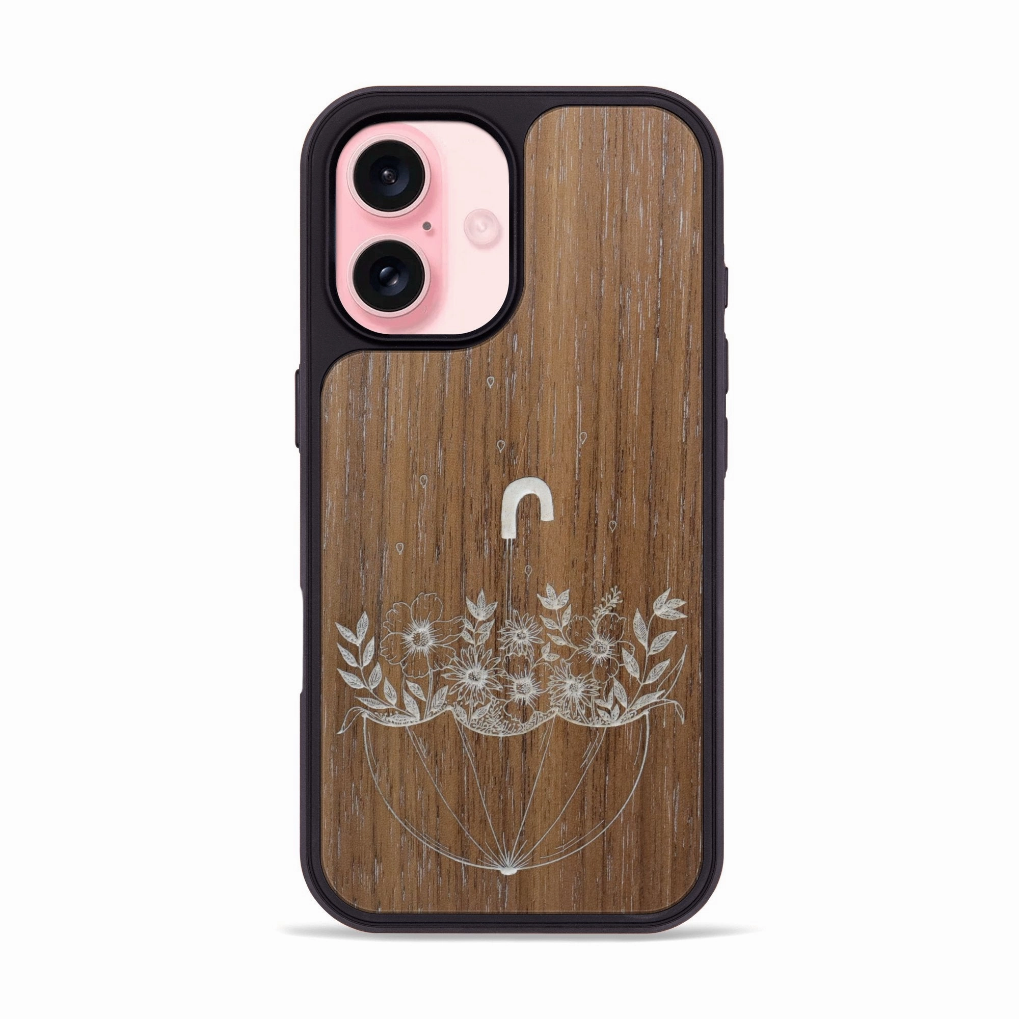 Protective Screen Anti Blue Light Iphone 16 Wood Phone Case - No Rain No Flowers - Walnut (Curated)