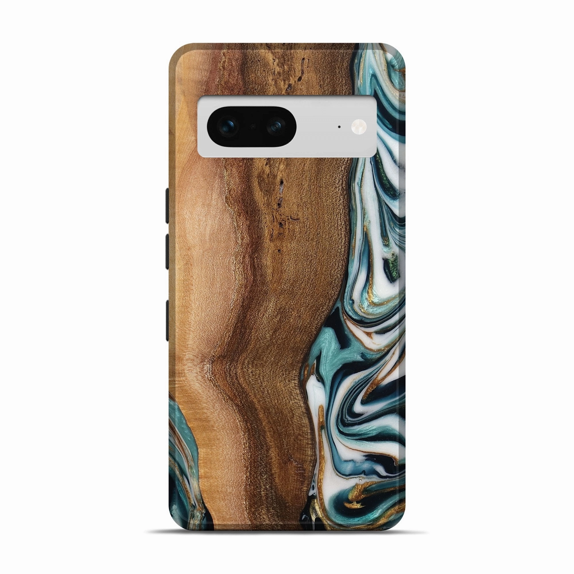 Soft Edge Pixel 7 Wood Live Edge Phone Case - Akeelah (Teal & Gold, 779004)