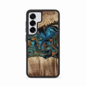 Bubble Free Screen High Transparency Galaxy S25 Wood Phone Case - Lelah (Teal & Gold, 769970)