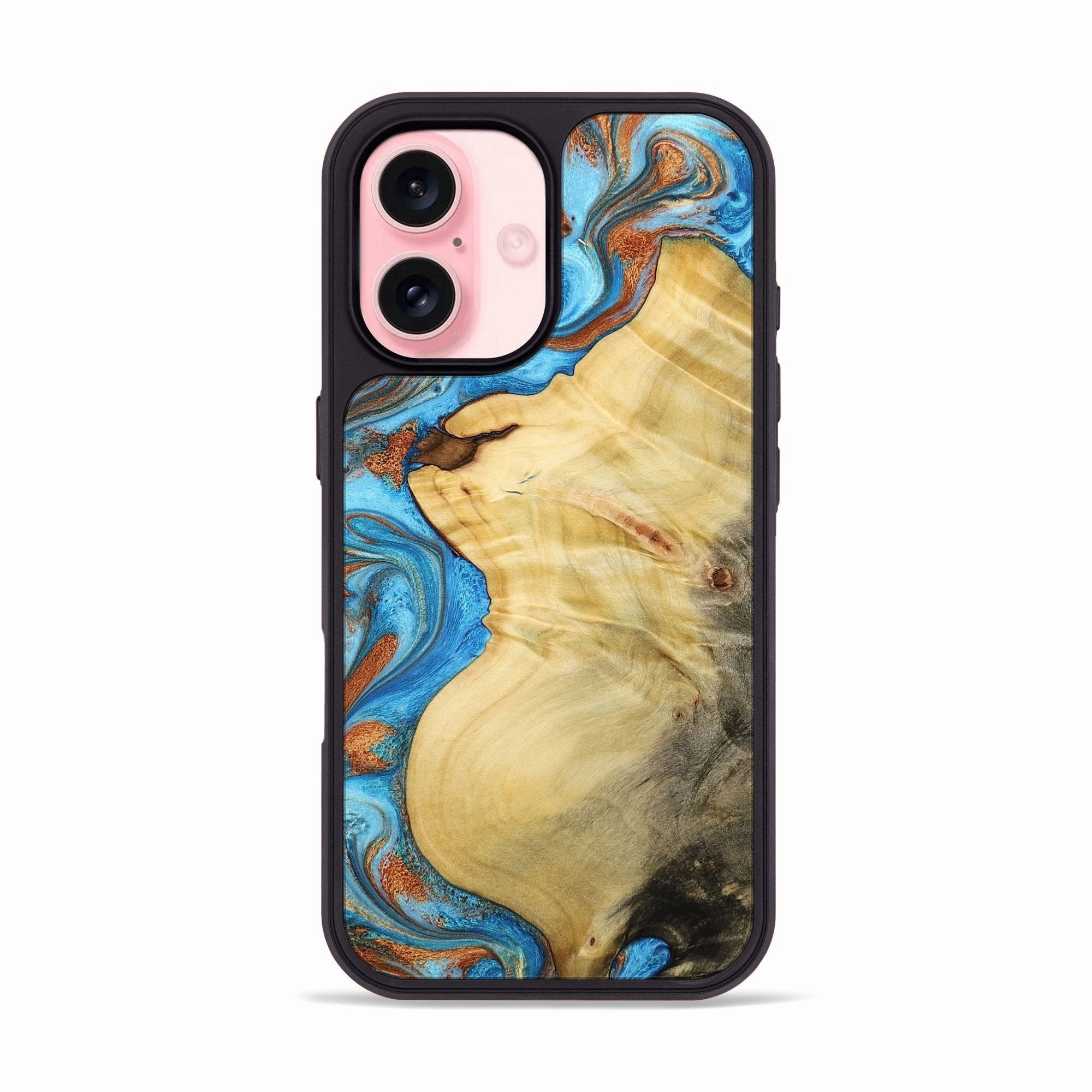 Iphone 16 Wood Phone Case - Shawn (Teal & Gold, 773172) Anti Finger Mark