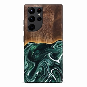 Galaxy S22 Ultra Wood Live Edge Phone Case - Bear (Green, 776438) Anti Fingerprint Film