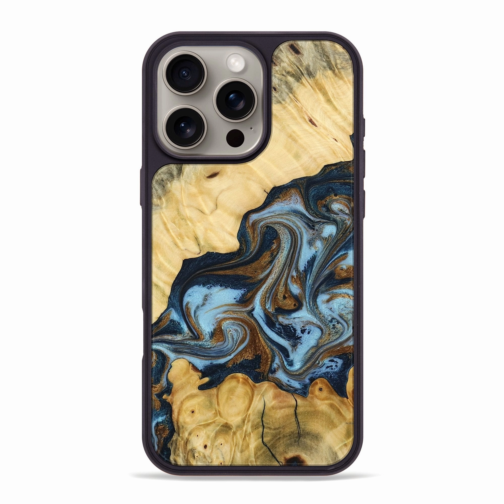 Iphone 16 Pro Max Wood Phone Case - Seymour (Teal & Gold, 773175) High Transparency
